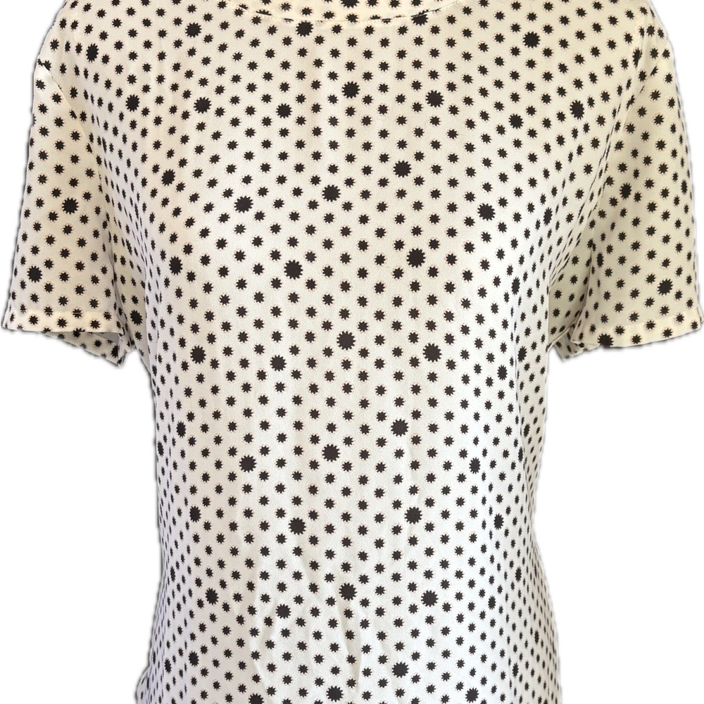 LOFT Ivory Black Starburst Dot Print Blouse Women’s Size Large